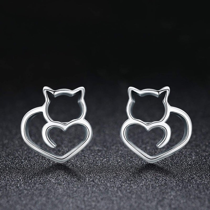MUERDOU Cute Cat Earrings Stud Pearl Earrings for Women Mouse Cubic Zircon Hypoallergenic Earrings Christmas Birthday Gift (Cat earrings) - Image 3
